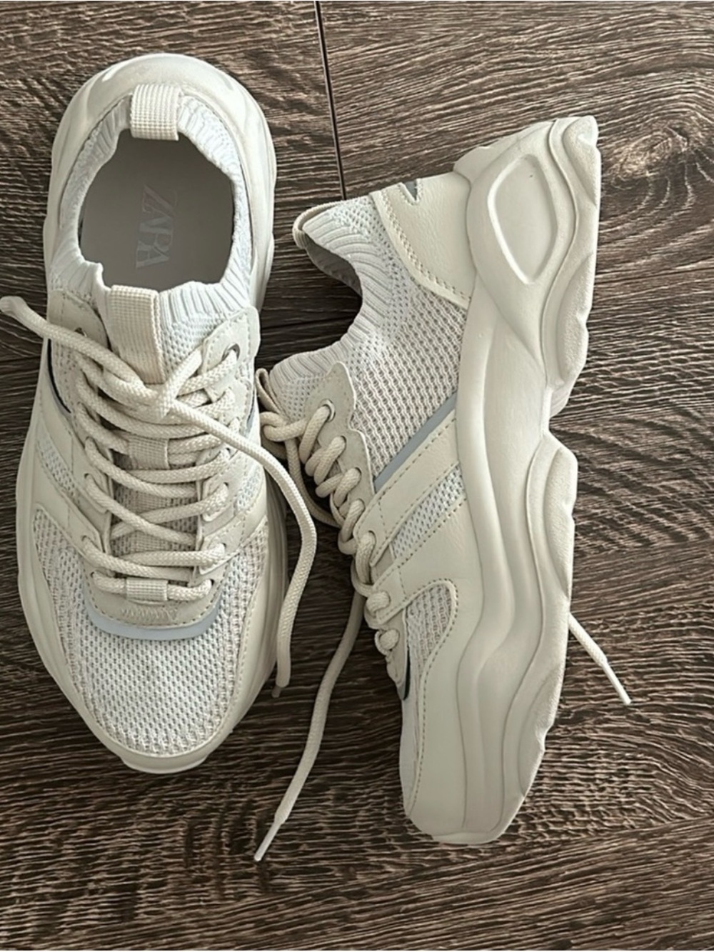 Zara Off-White Knit-Panel Chunky Sneakers